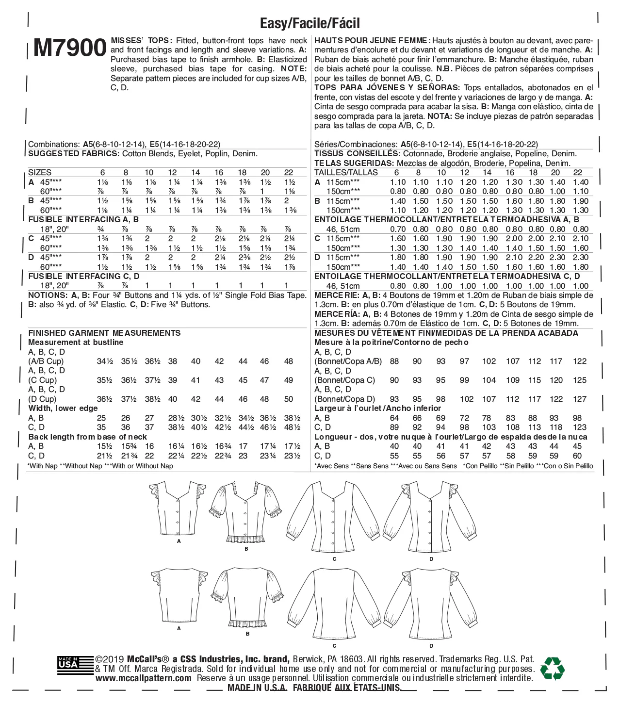 M7900 Misses' Tops