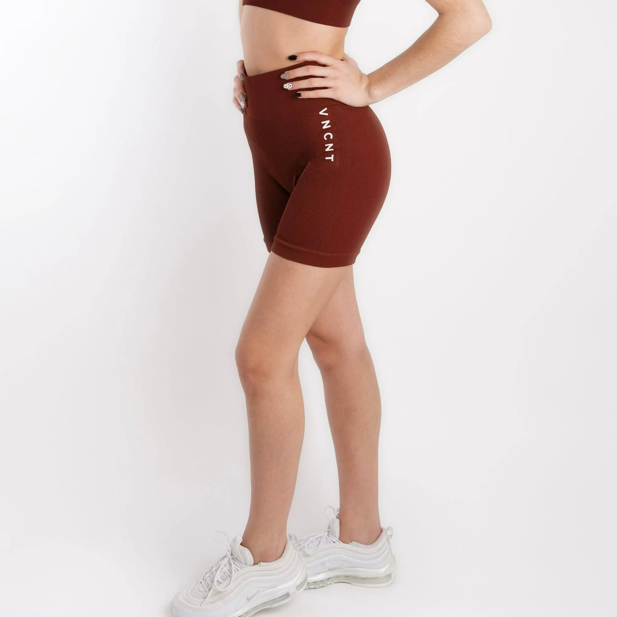 Maddie Ribbed Biker Short- Cinnamon