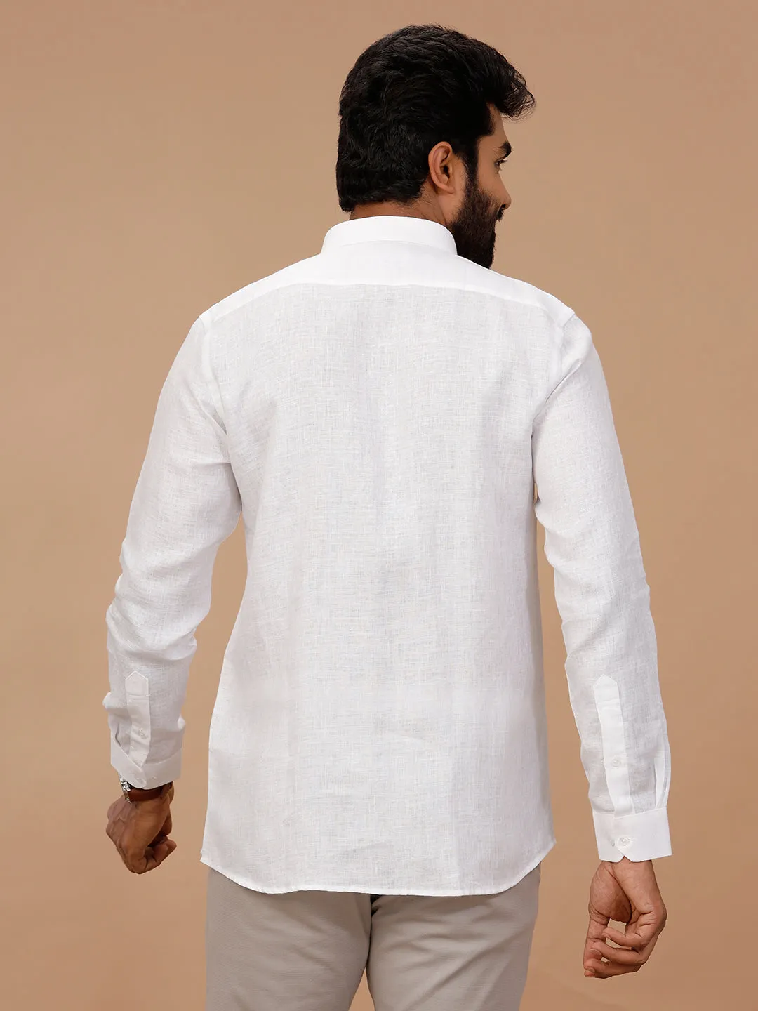 Men 100% Pure Linen Self Design White Shirt 1544JF