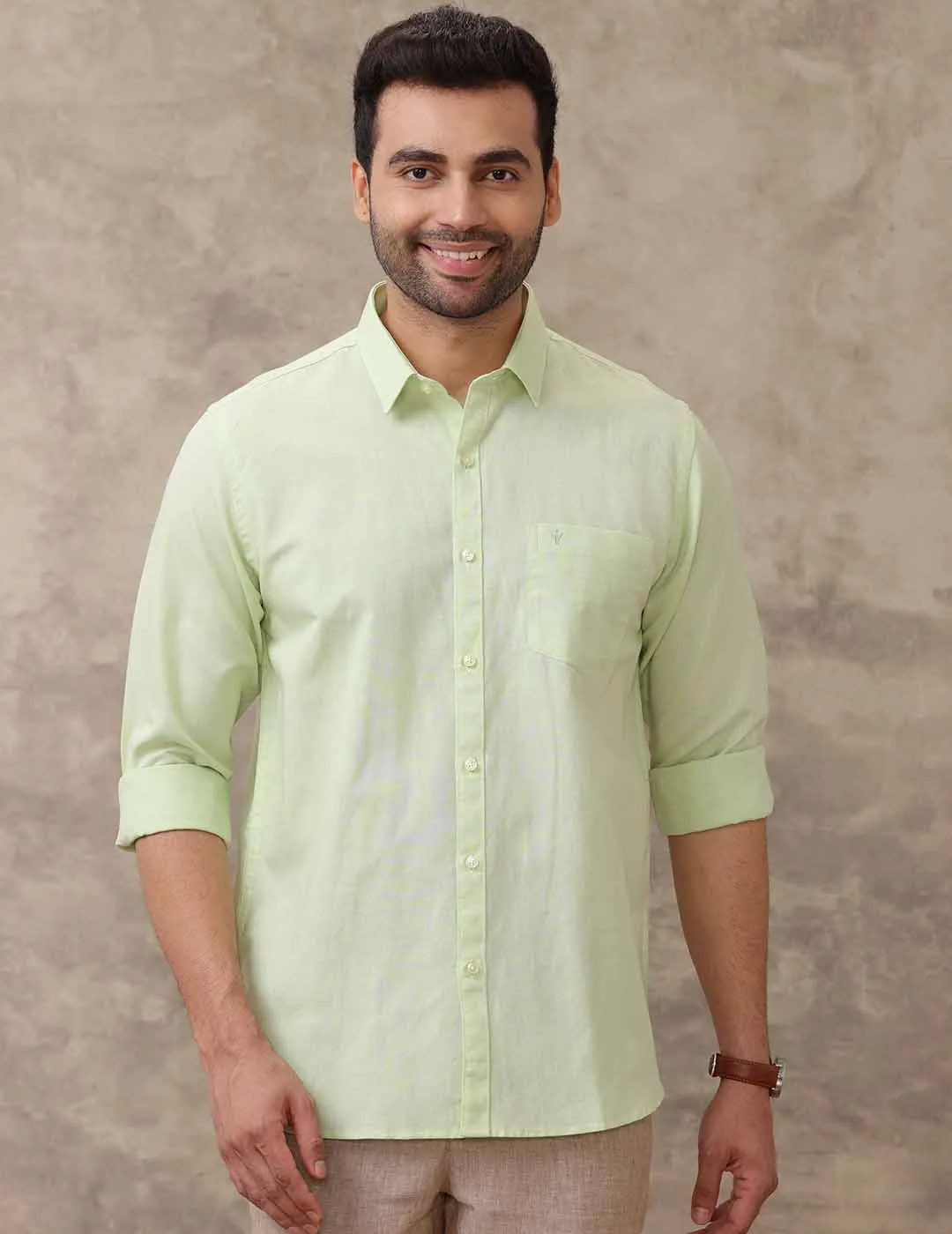 Men Linen Cotton Shirt Green LF21