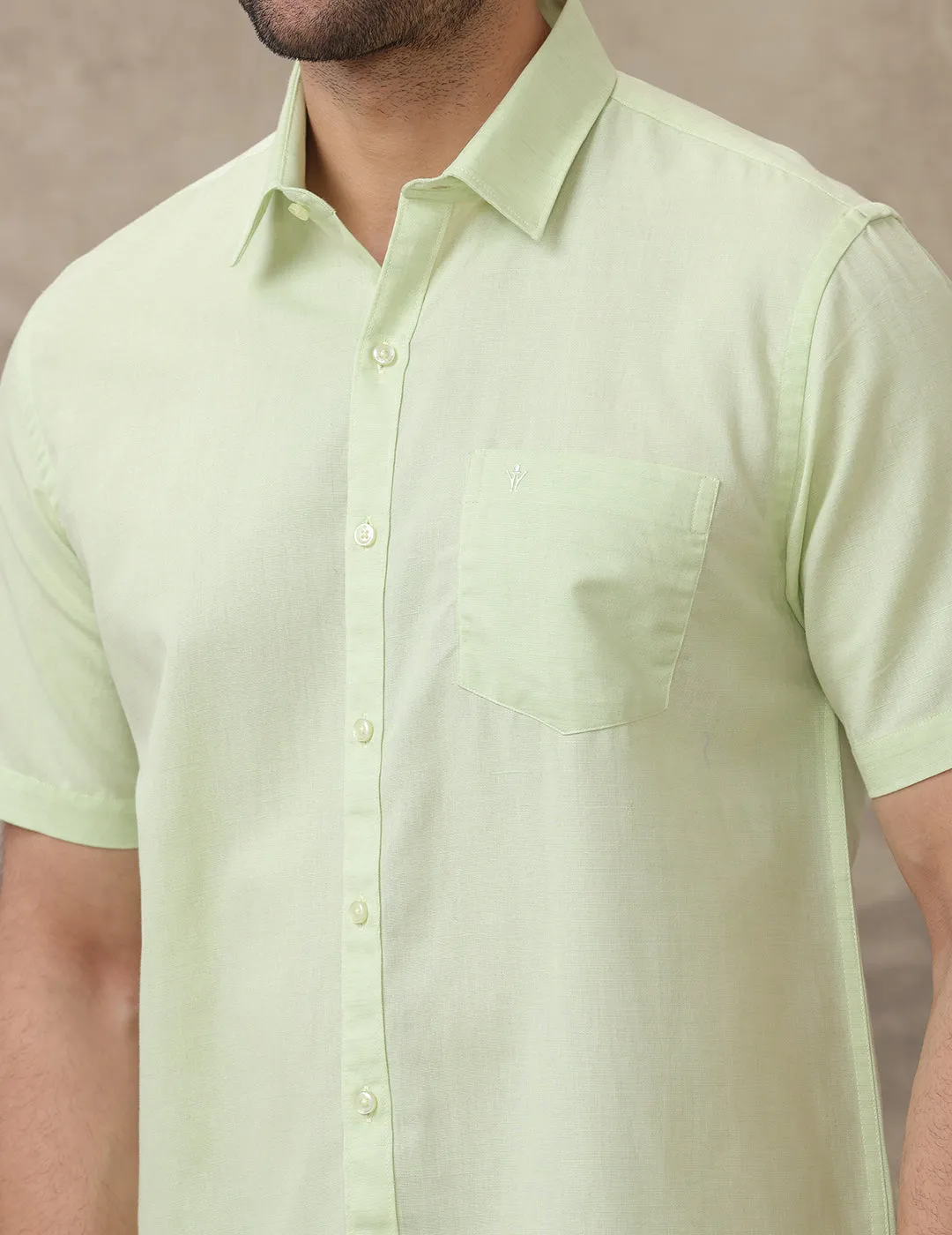 Men Linen Cotton Shirt Green LF21