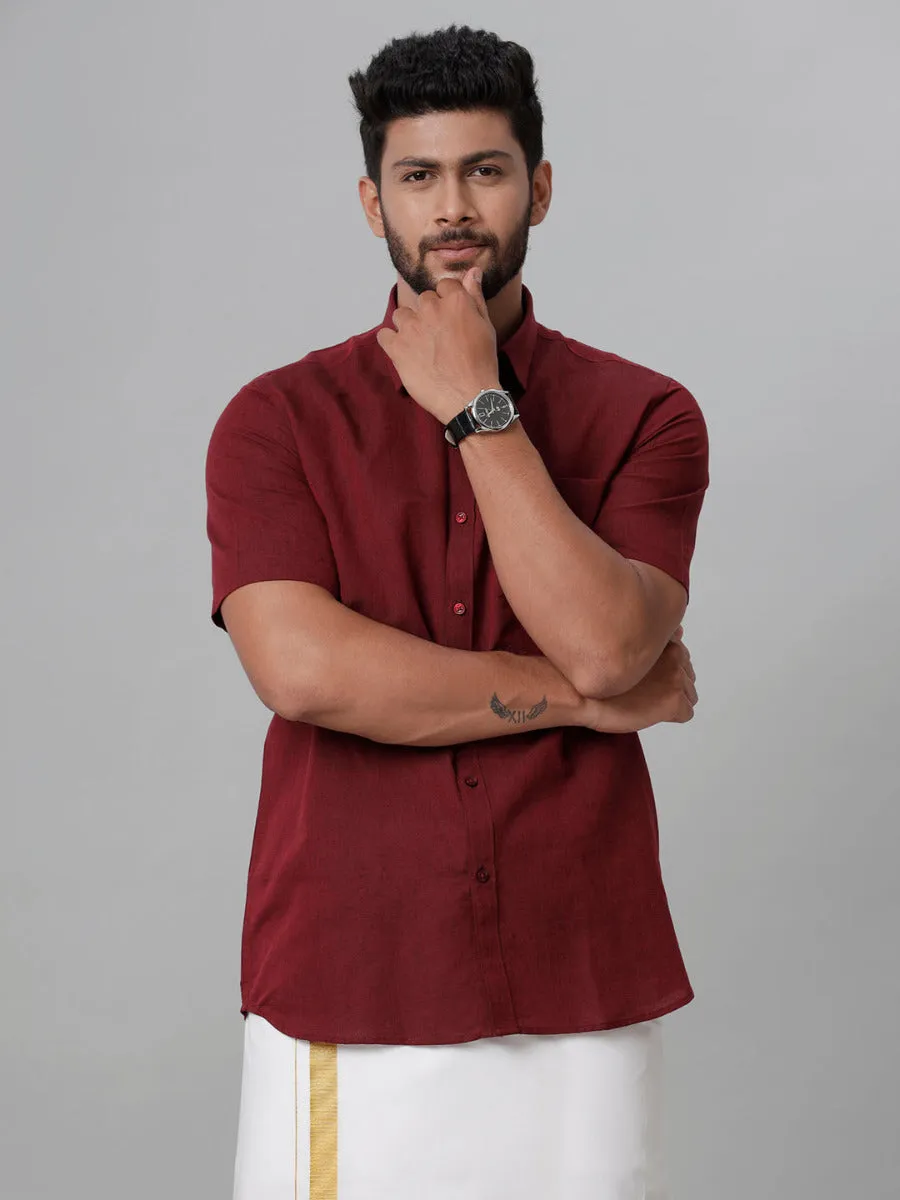 Men Linen Cotton Shirt Maroon LF14