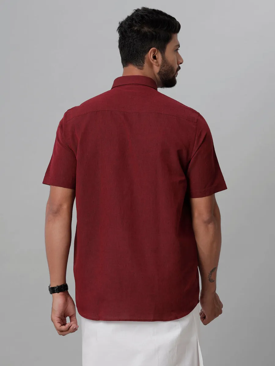 Men Linen Cotton Shirt Maroon LF14