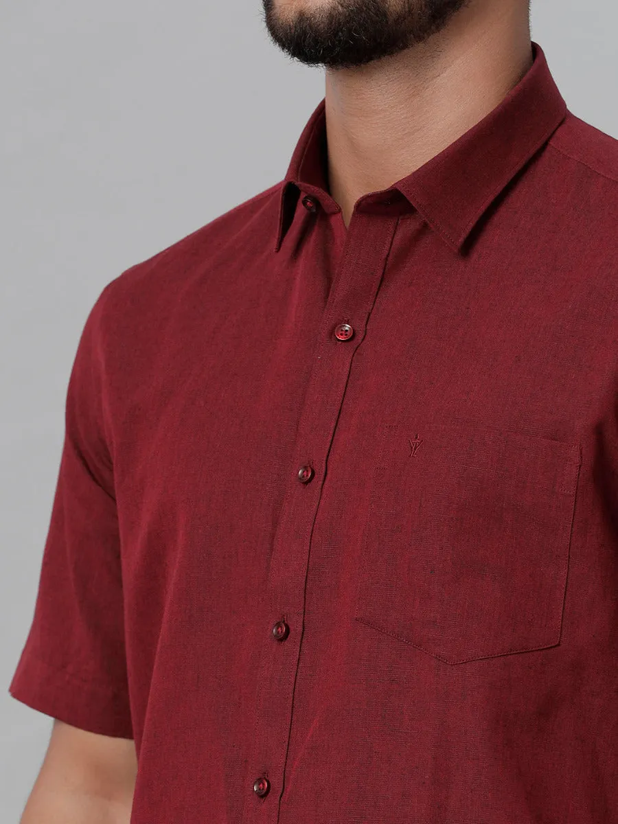 Men Linen Cotton Shirt Maroon LF14