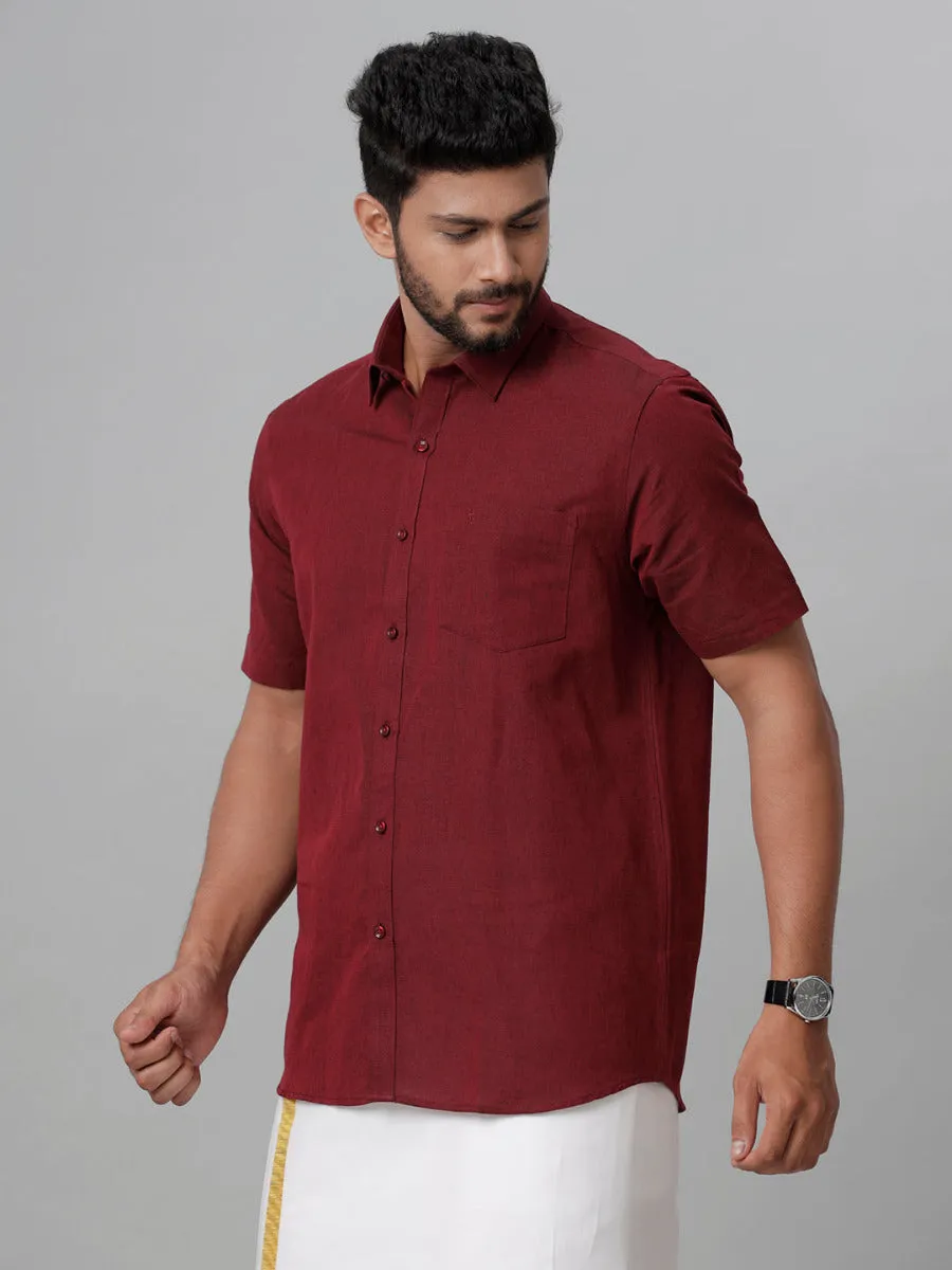 Men Linen Cotton Shirt Maroon LF14