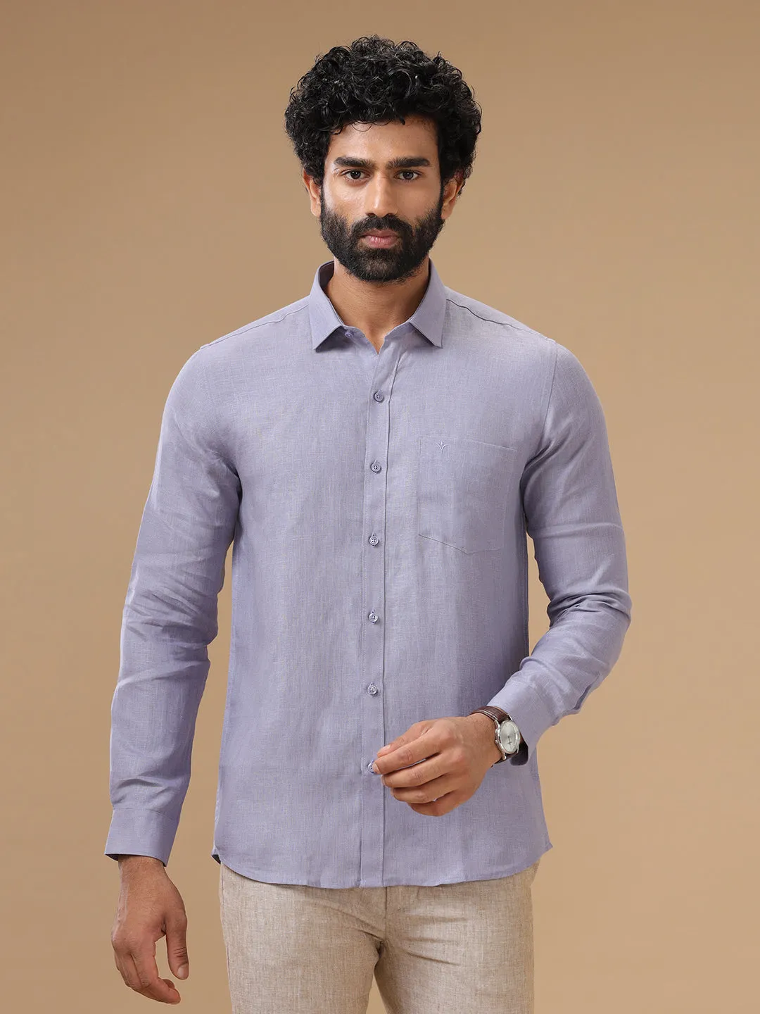 Men Pure Linen Shirt Purple - L108