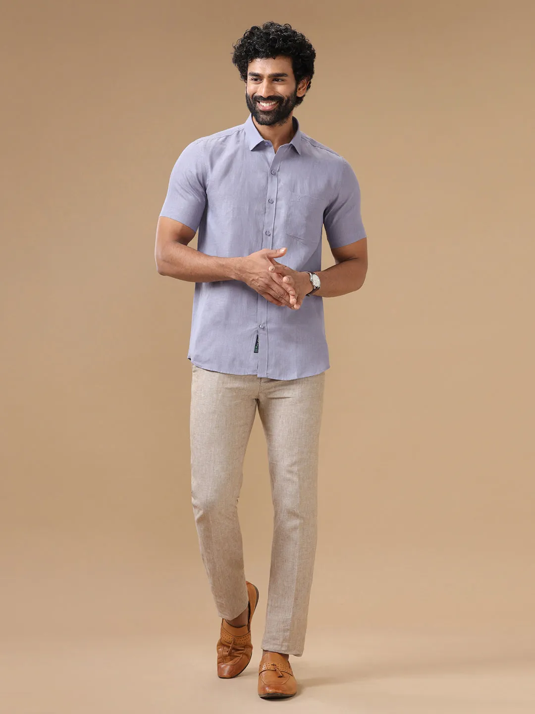 Men Pure Linen Shirt Purple - L108