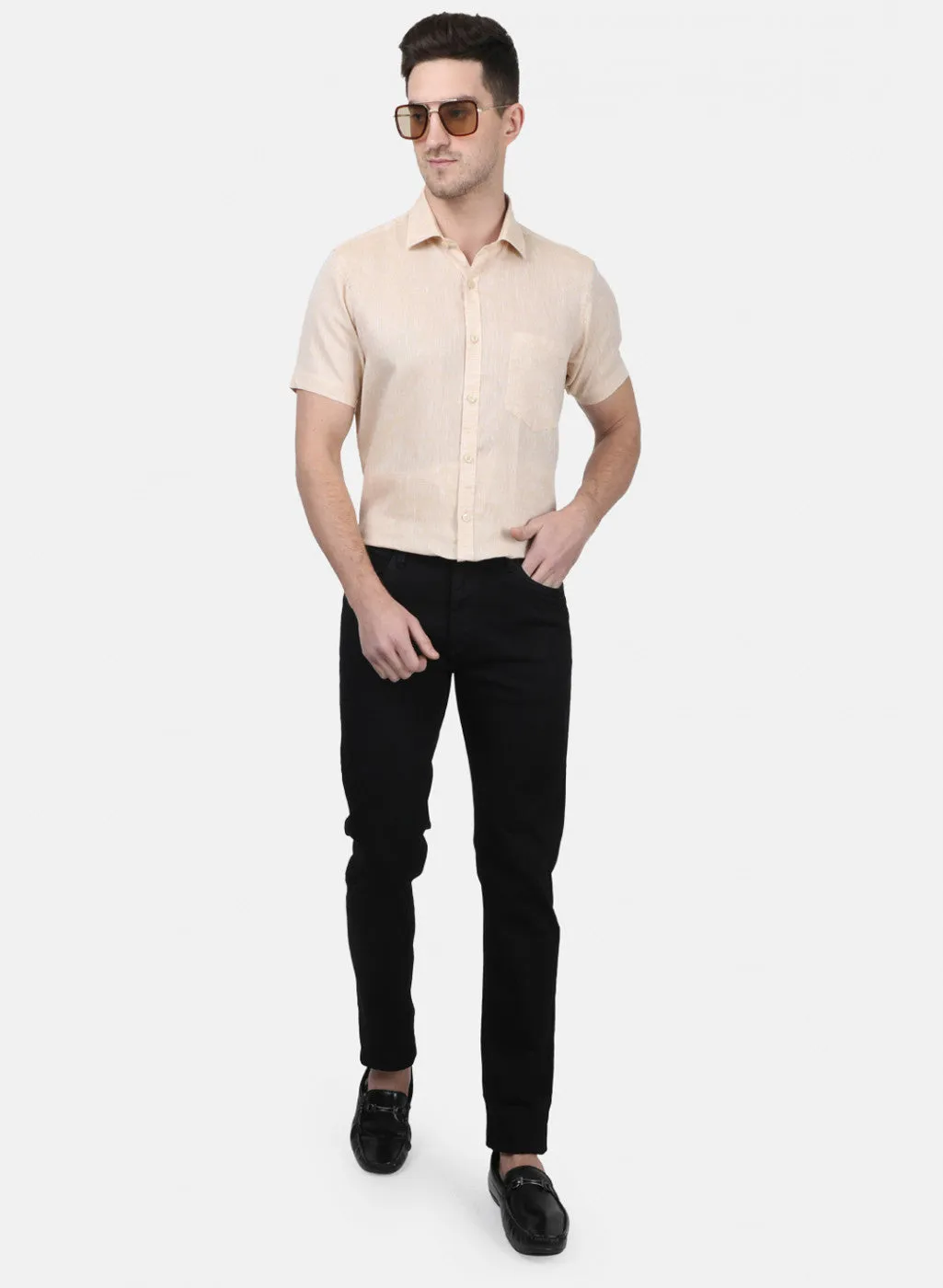 Mens Beige Solid Shirts