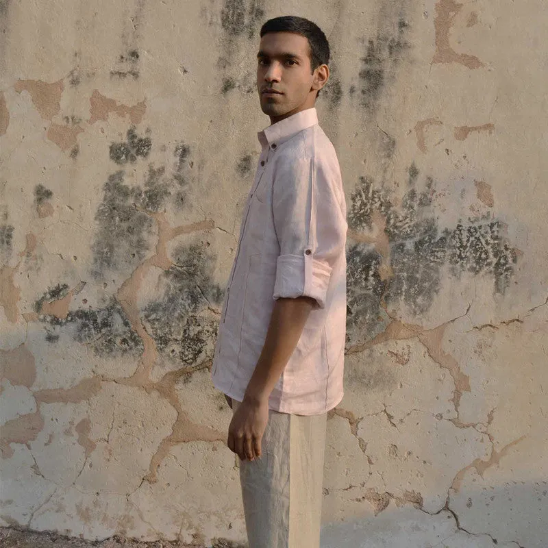 Mens Linen Shirt | Light Pink | Full Sleeves