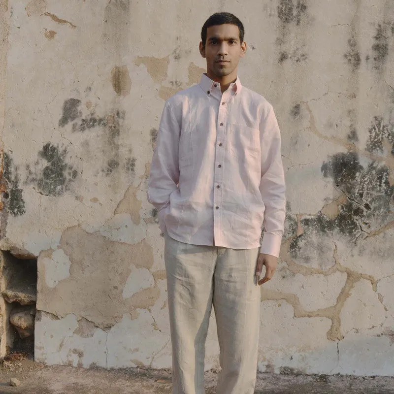 Mens Linen Shirt | Light Pink | Full Sleeves