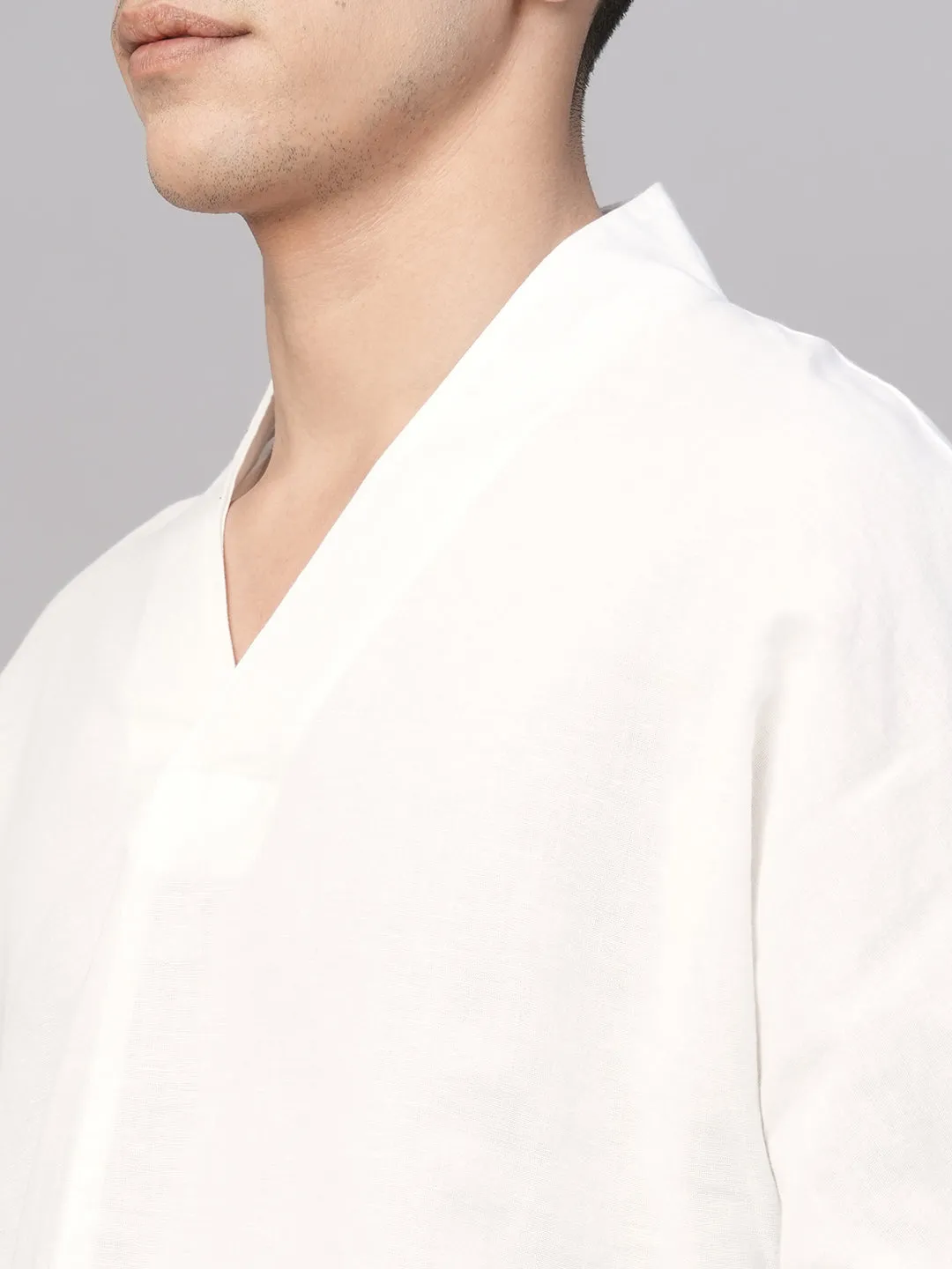 Men's White Cotton Linen Regular Fit Shirt