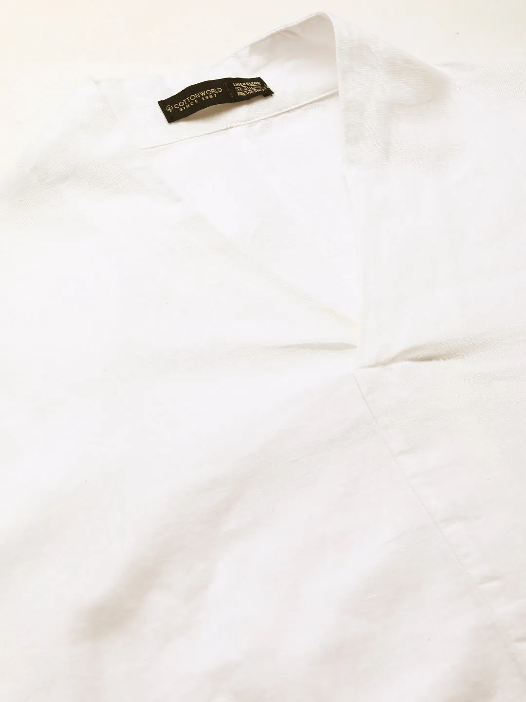 Men's White Cotton Linen Regular Fit Shirt