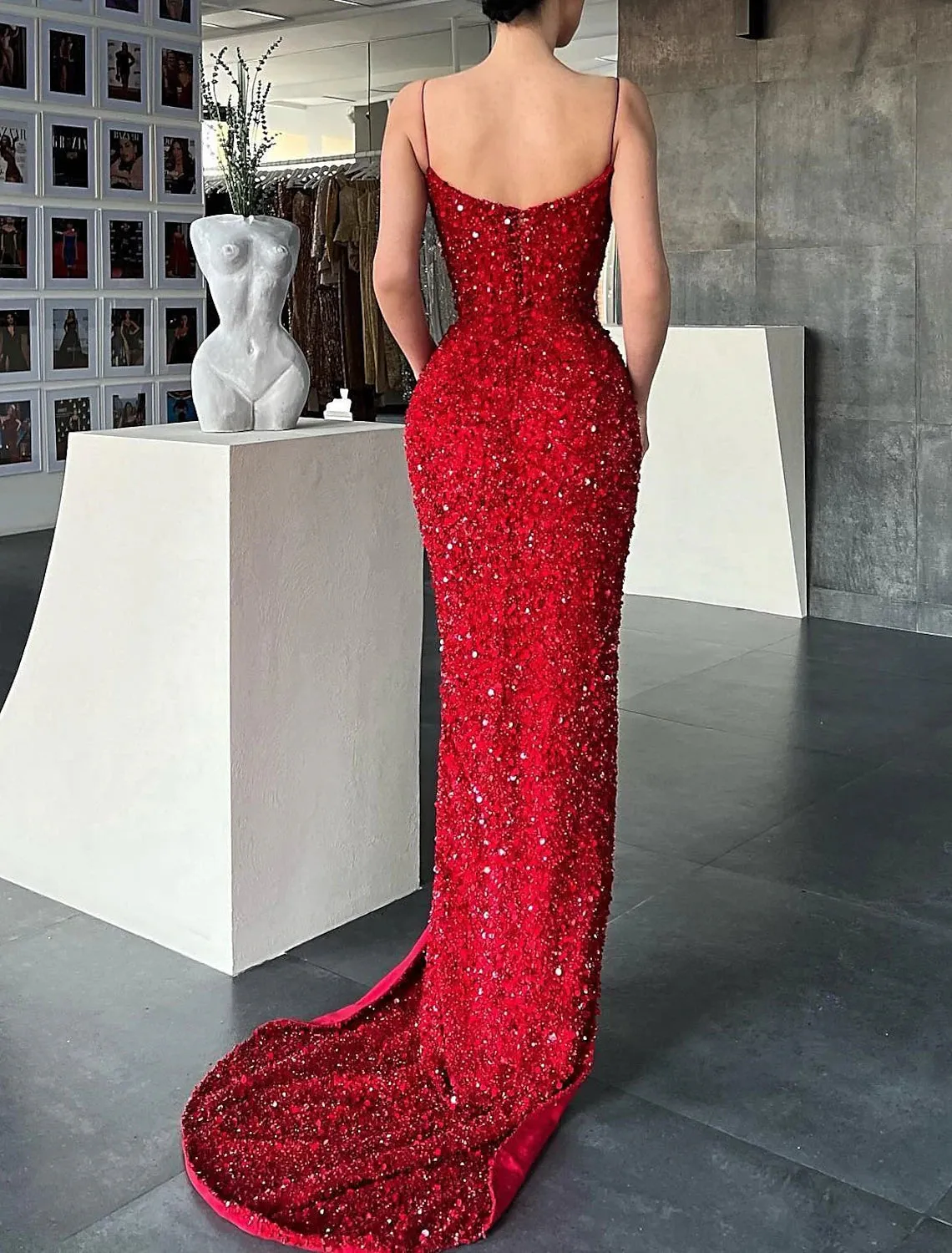 Mermaid / Trumpet Prom Dresses Sparkle & Shine Dress Christmas Wedding Guest Sweep / Brush Train Sleeveless V Neck Sequined with Sequin Slit