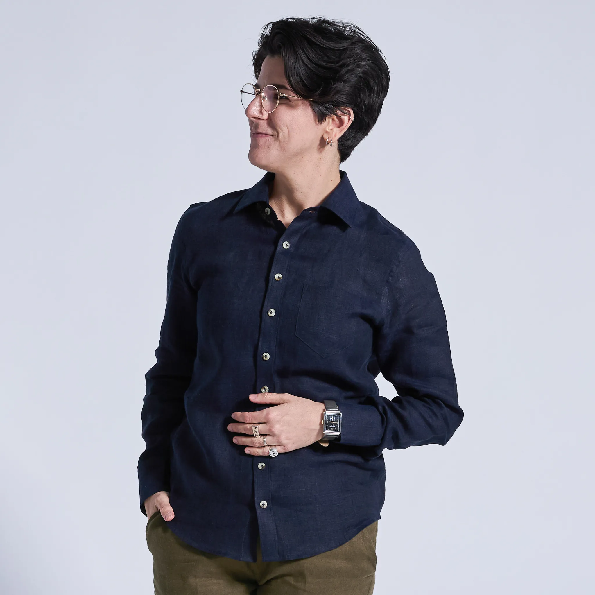 Midnight Sky Linen Long-Sleeve Shirt