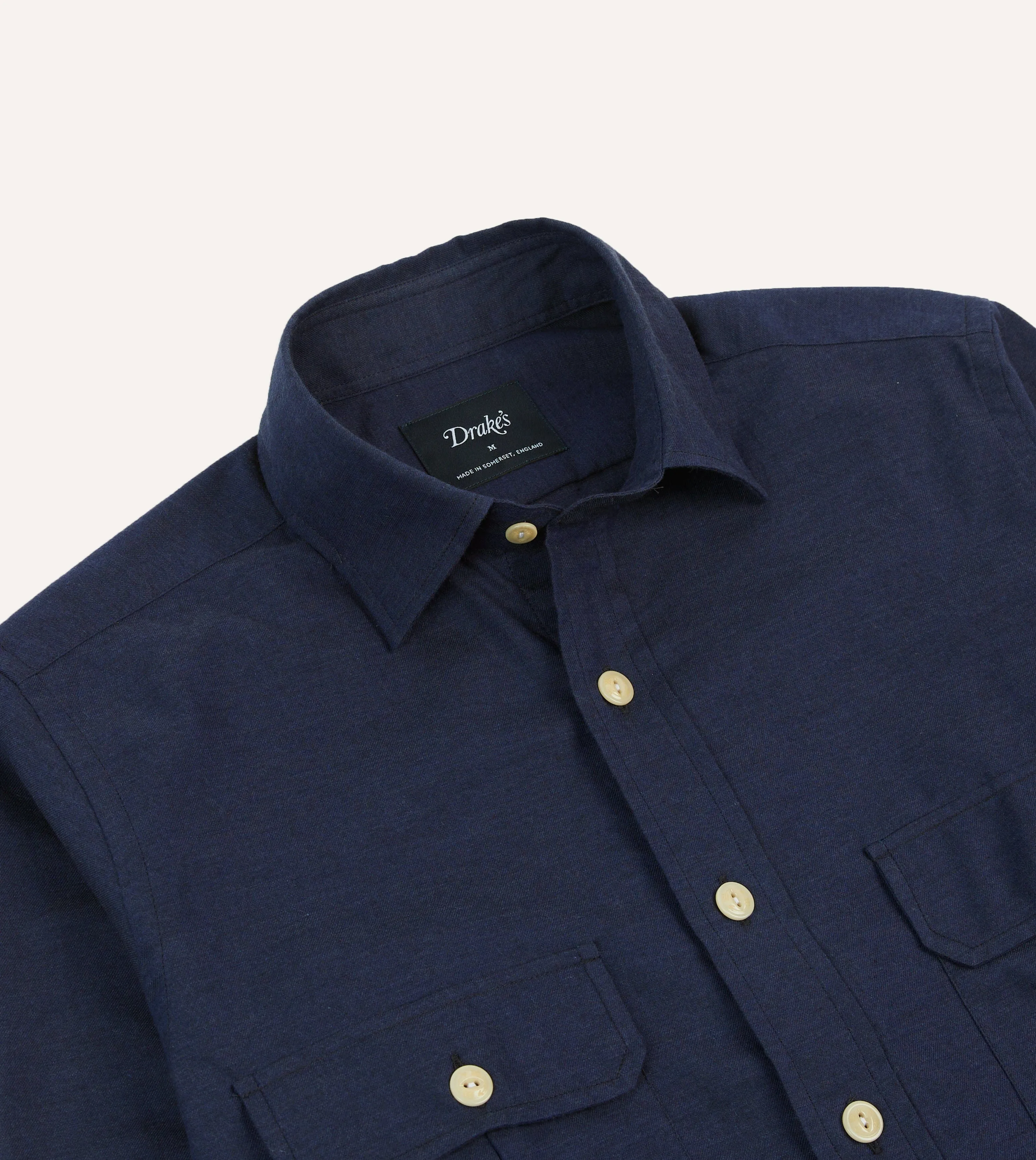 Navy Cotton Flannel Two-Pocket Work Shirt