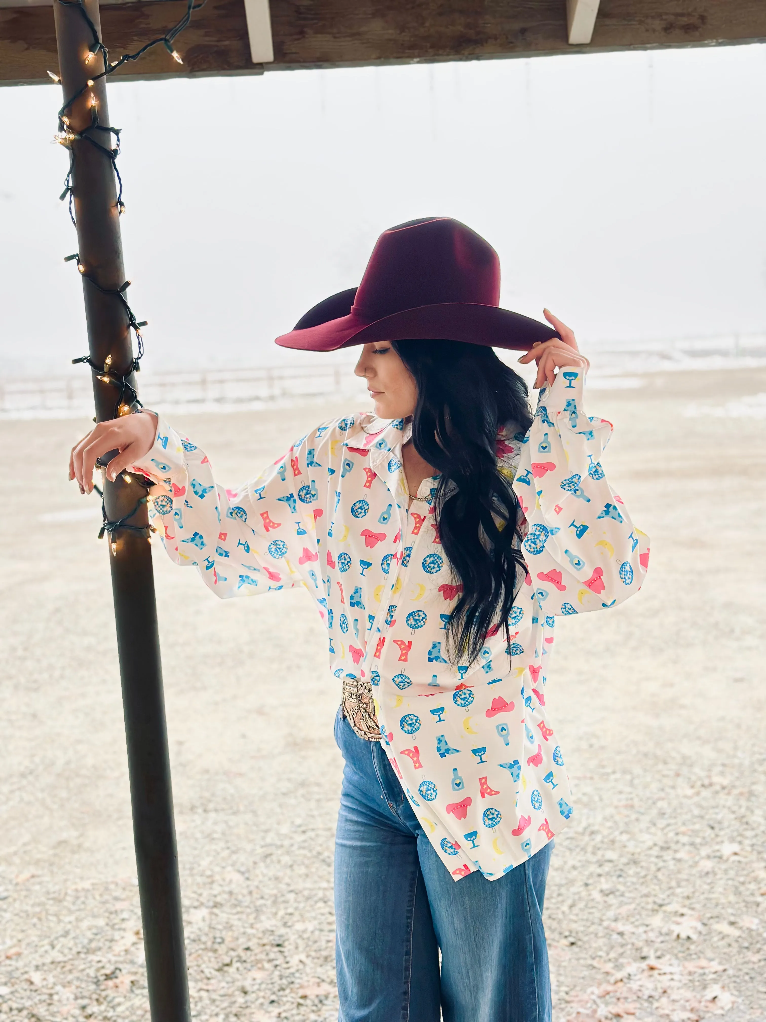 Neon Cowgirl button down