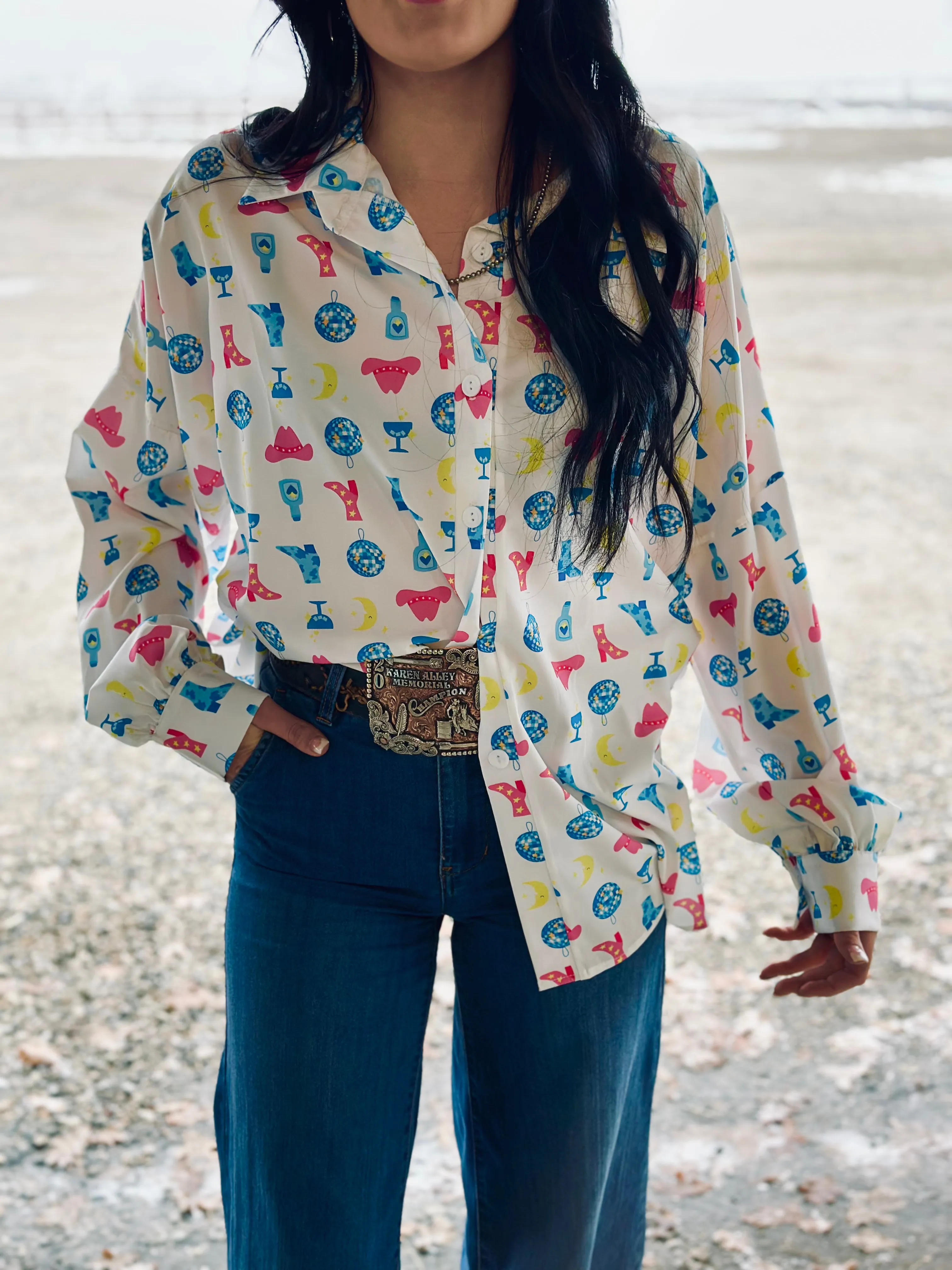 Neon Cowgirl button down