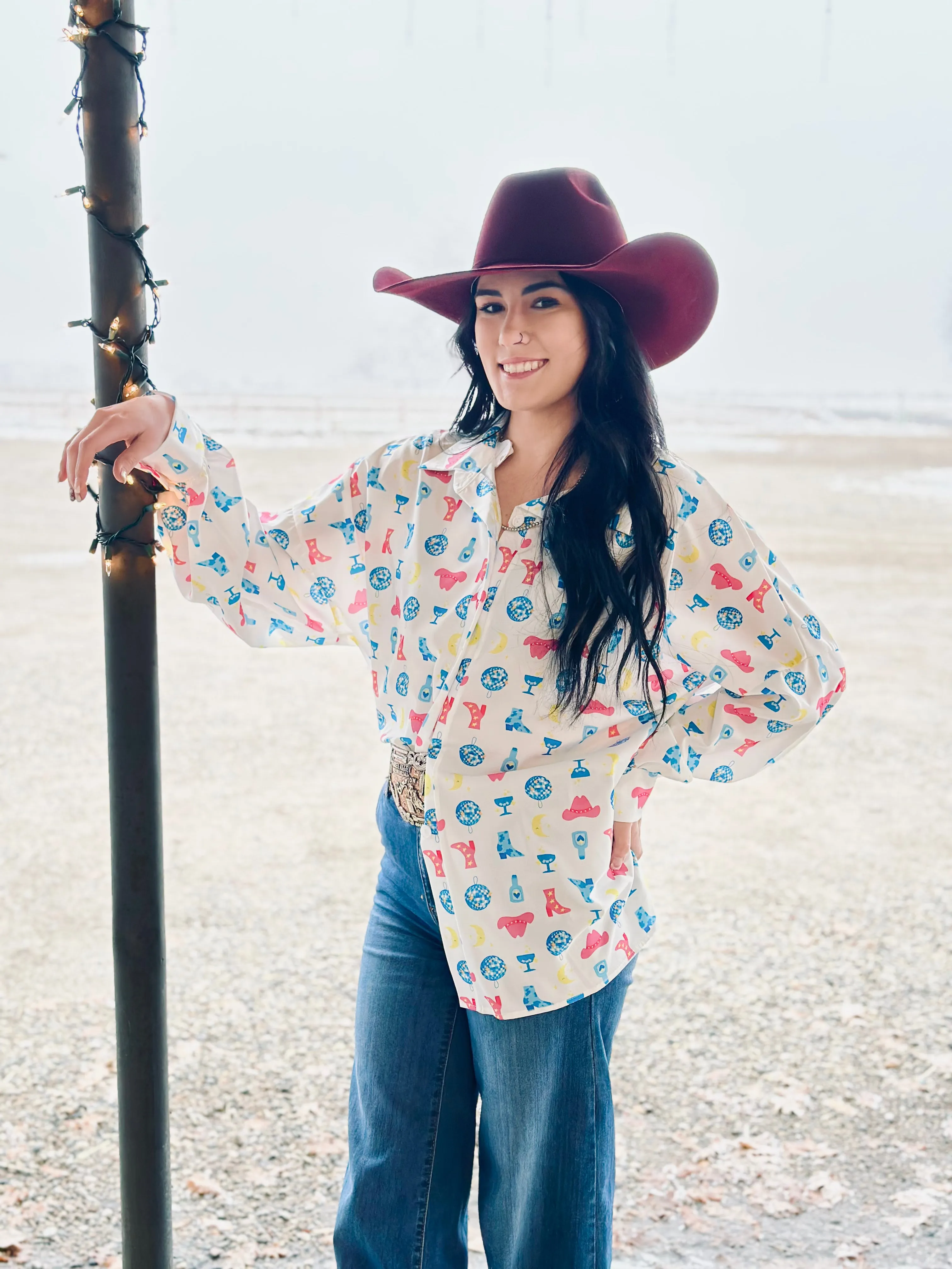 Neon Cowgirl button down