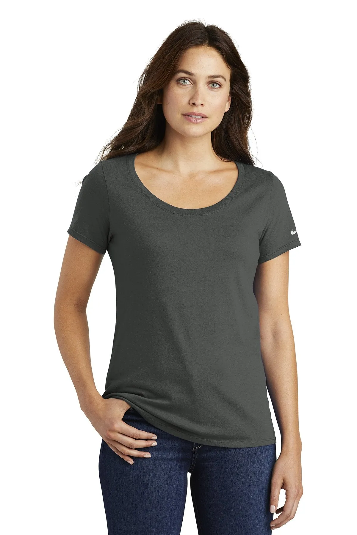 Nike Ladies Core Cotton Scoop Neck Customized Tees, Anthracite