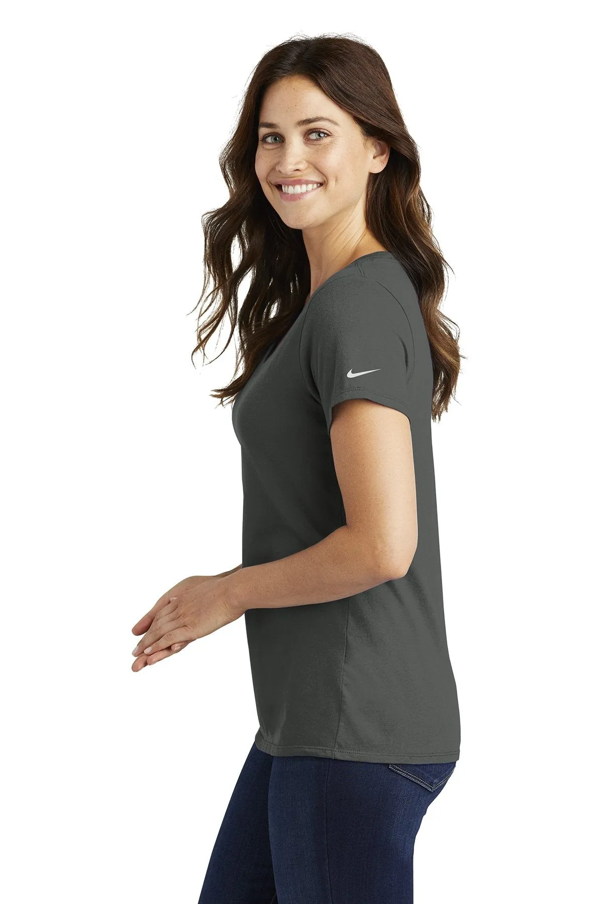 Nike Ladies Core Cotton Scoop Neck Customized Tees, Anthracite