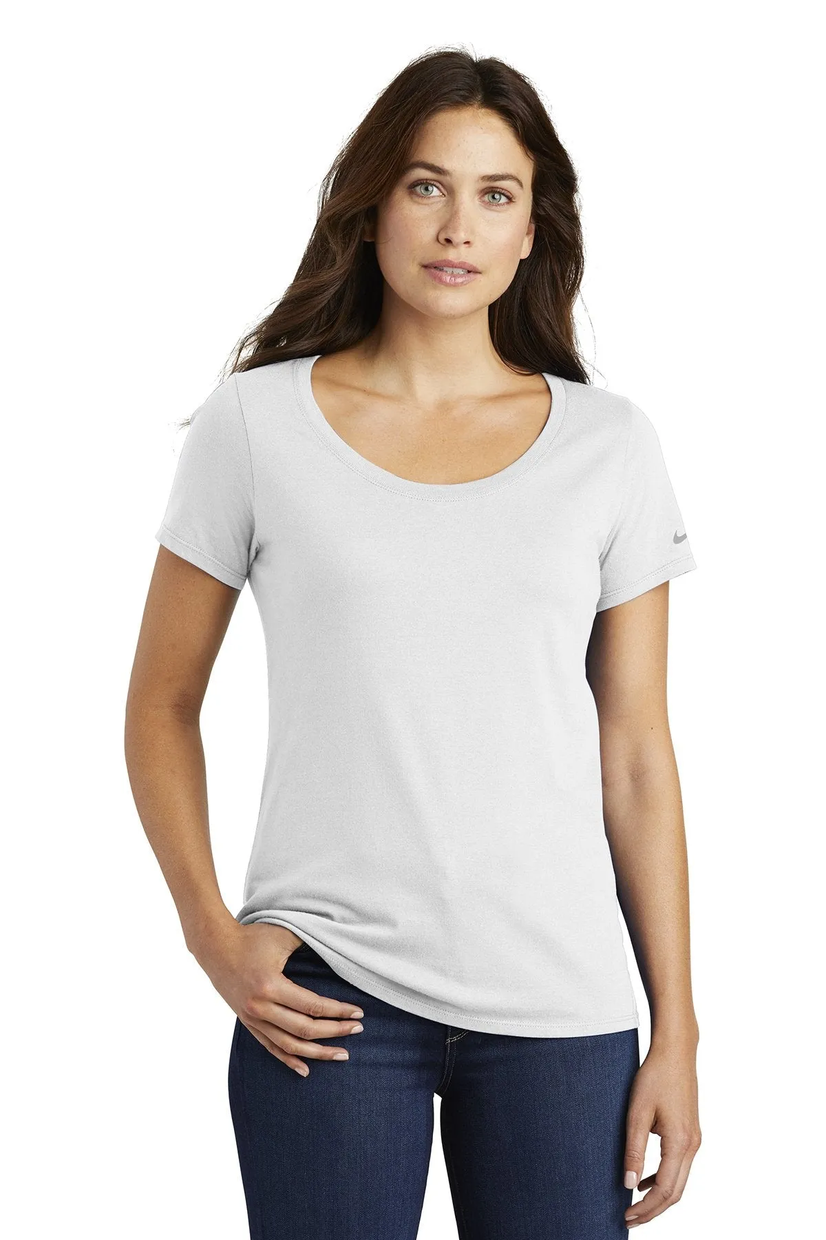 Nike Ladies Core Cotton Scoop Neck Customized Tees, White