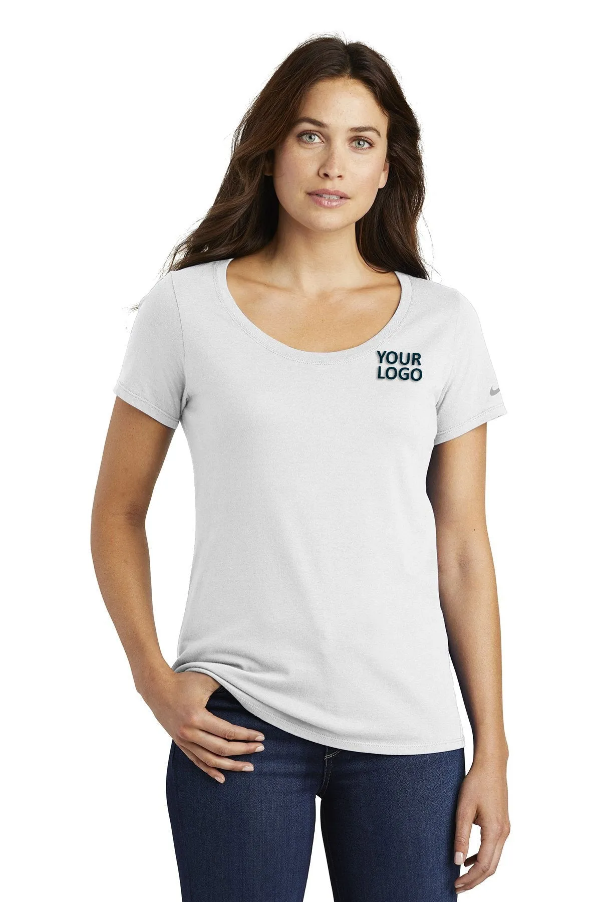 Nike Ladies Core Cotton Scoop Neck Customized Tees, White