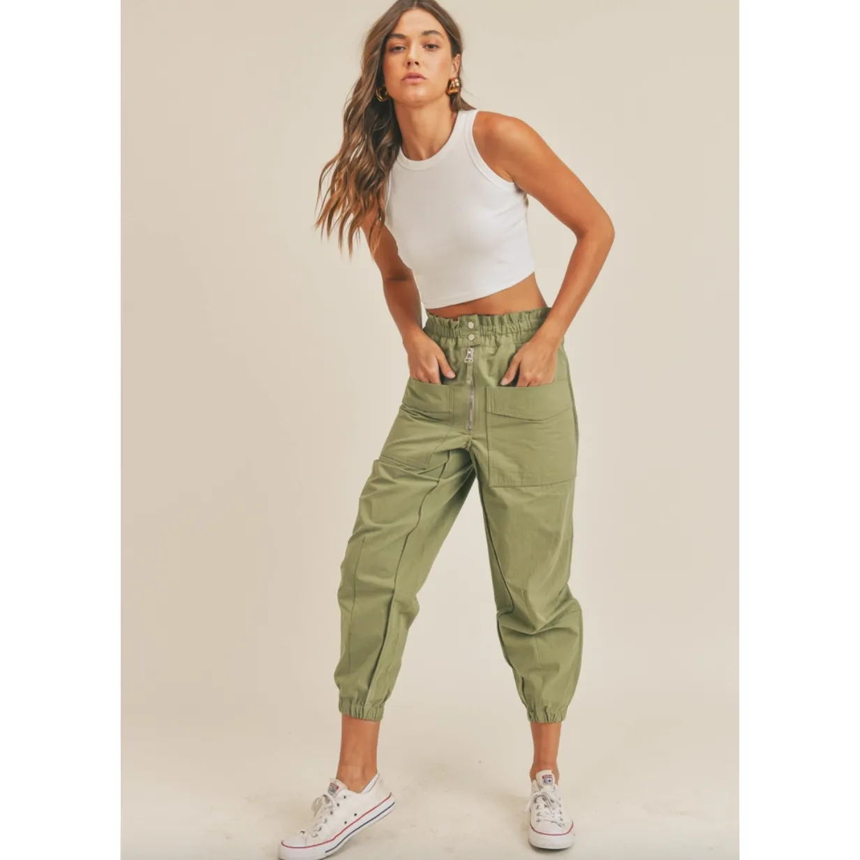 Olive Cotton Jogger Pants