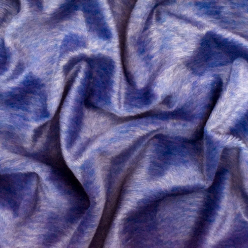 Periwinkle Blue-Purple-Grey Wave Texture Polyester Faux Fur Knit Fabric