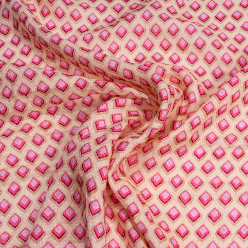 Pink Geo Printed Peach Pure Linen