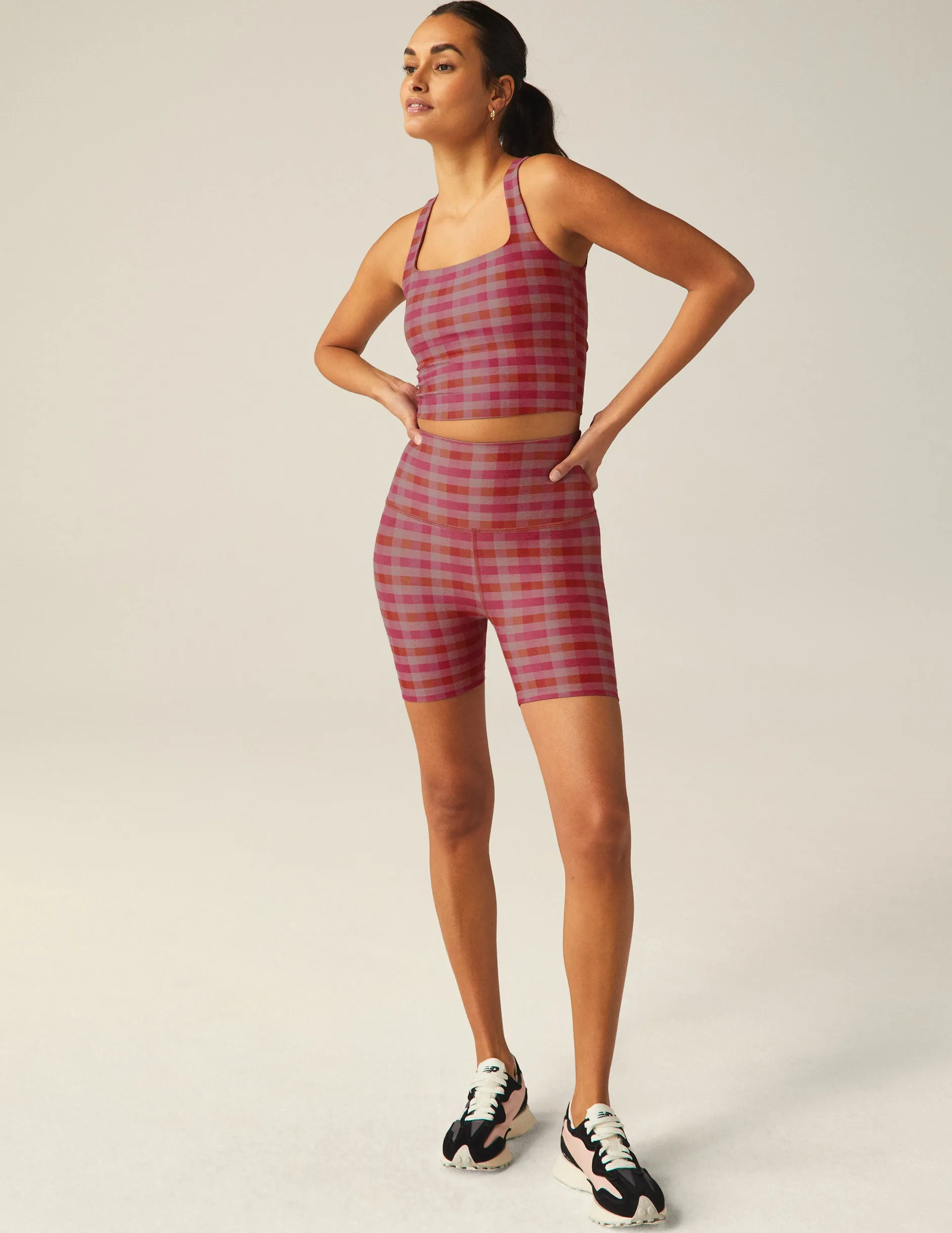 Pink Gingham SoftMark Keep Pace Biker Short