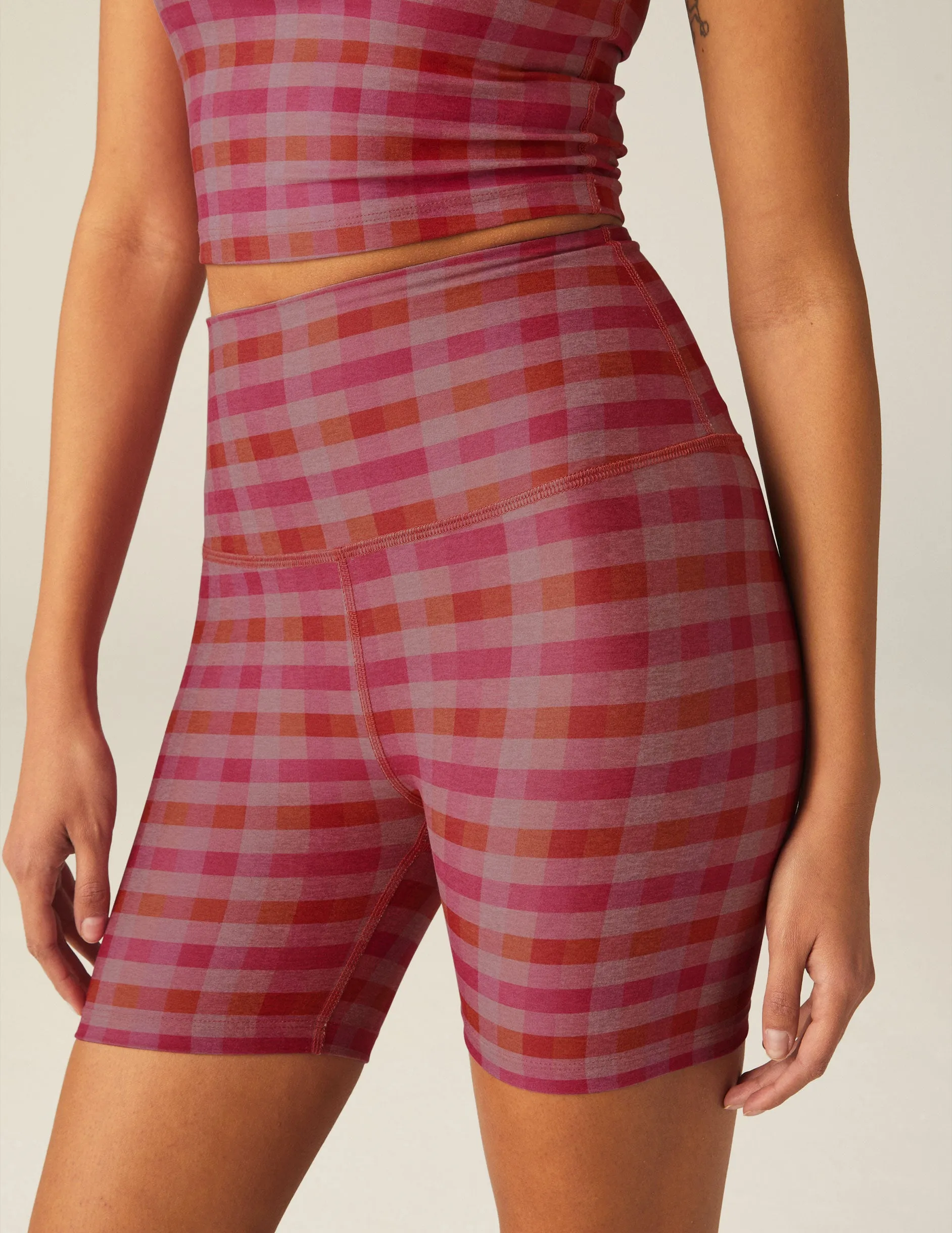 Pink Gingham SoftMark Keep Pace Biker Short