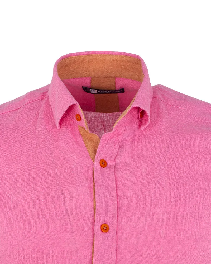 Plain Fuschia Linen Short Sleeve Shirt