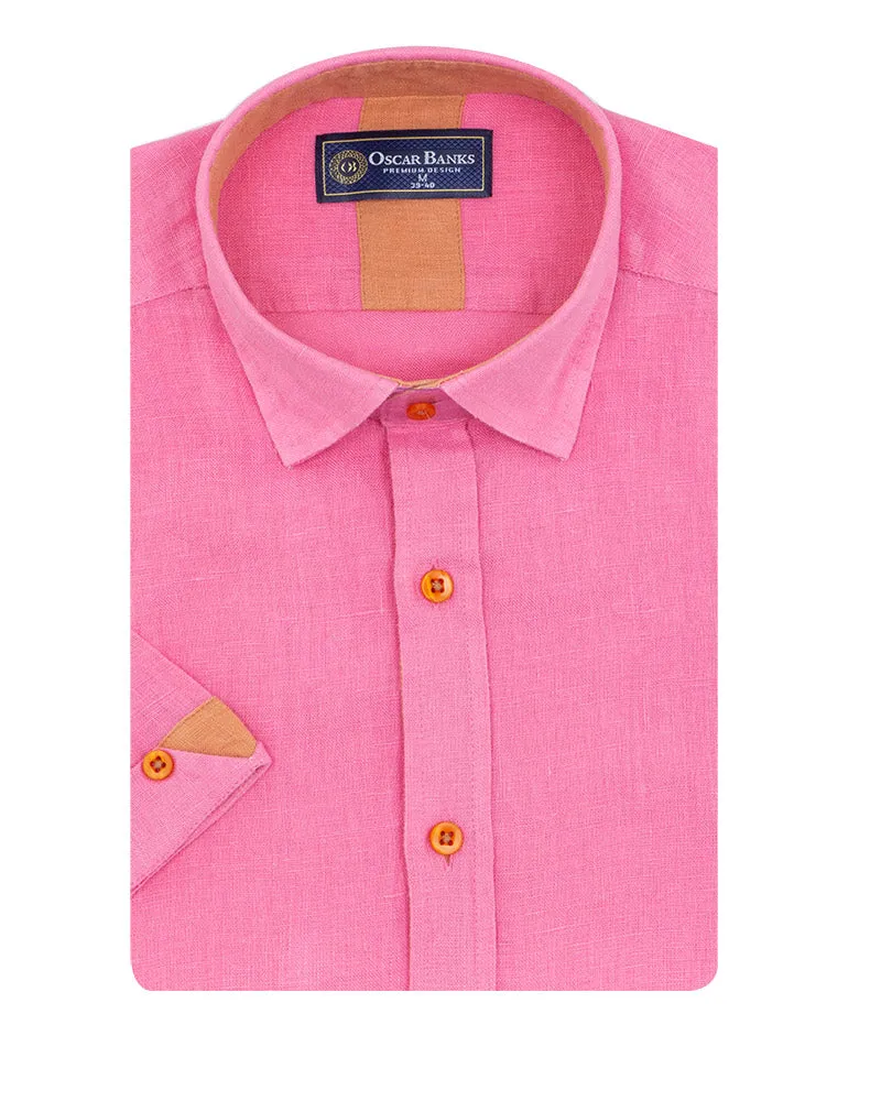 Plain Fuschia Linen Short Sleeve Shirt