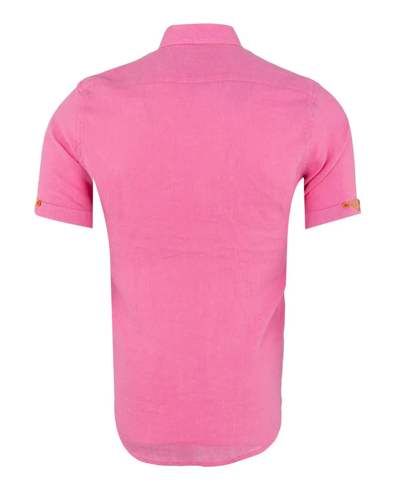 Plain Fuschia Linen Short Sleeve Shirt