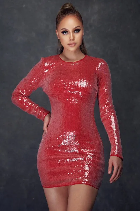 Red Sequin Mini Dress