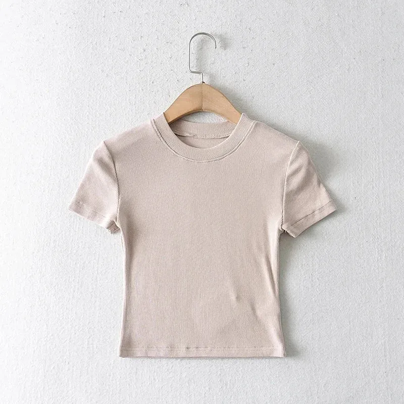 Ribbed Crop Fitted Short Sleeve Tee