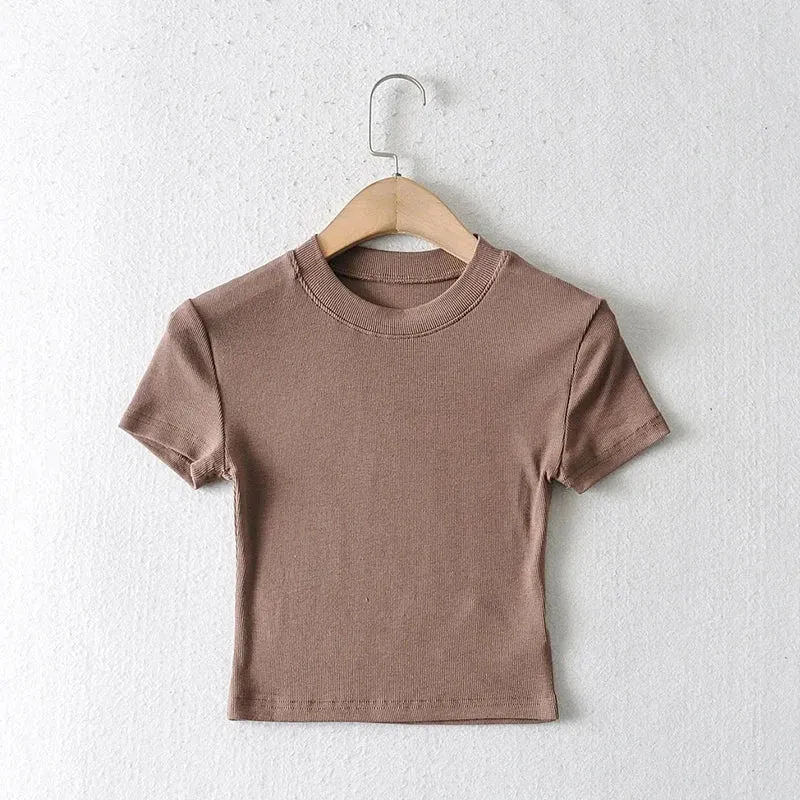 Ribbed Crop Fitted Short Sleeve Tee