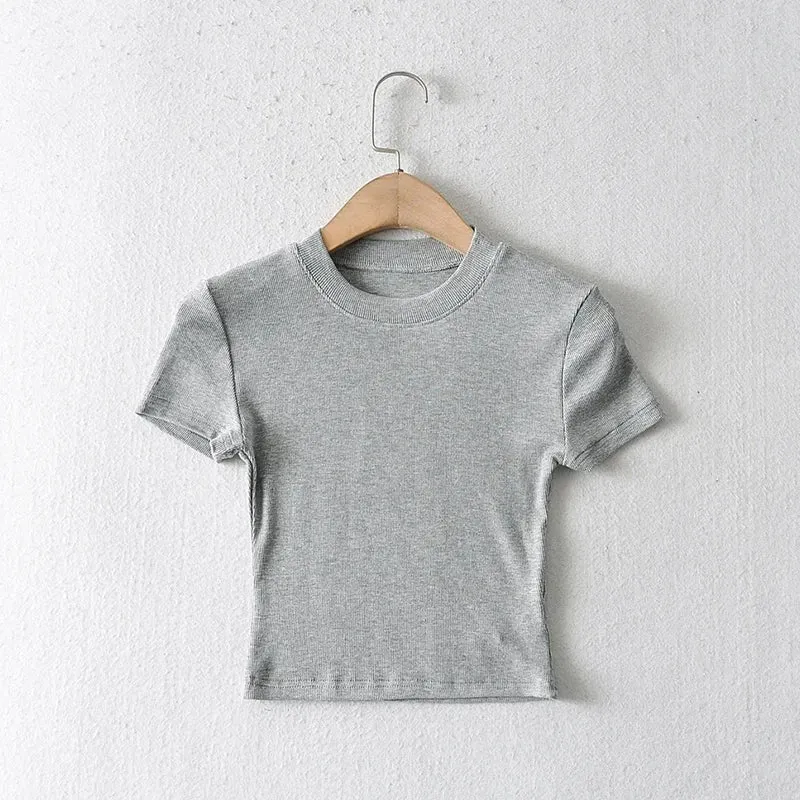 Ribbed Crop Fitted Short Sleeve Tee