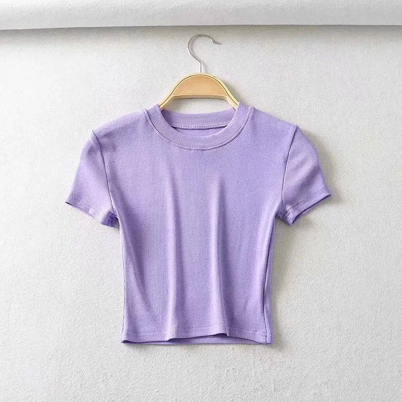 Ribbed Crop Fitted Short Sleeve Tee