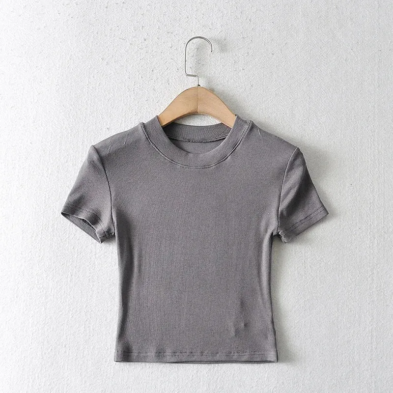 Ribbed Crop Fitted Short Sleeve Tee