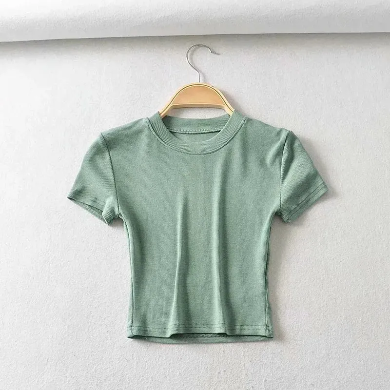 Ribbed Crop Fitted Short Sleeve Tee