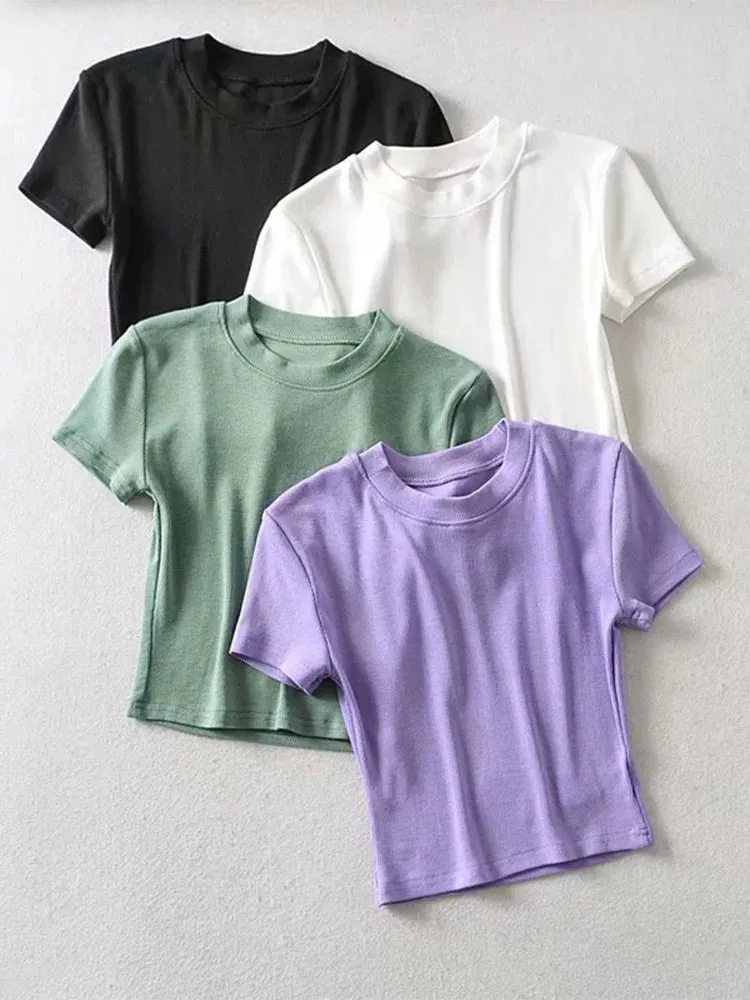 Ribbed Crop Fitted Short Sleeve Tee