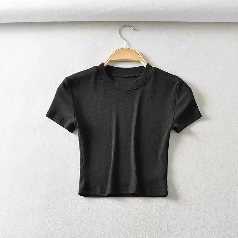 Ribbed Crop Fitted Short Sleeve Tee