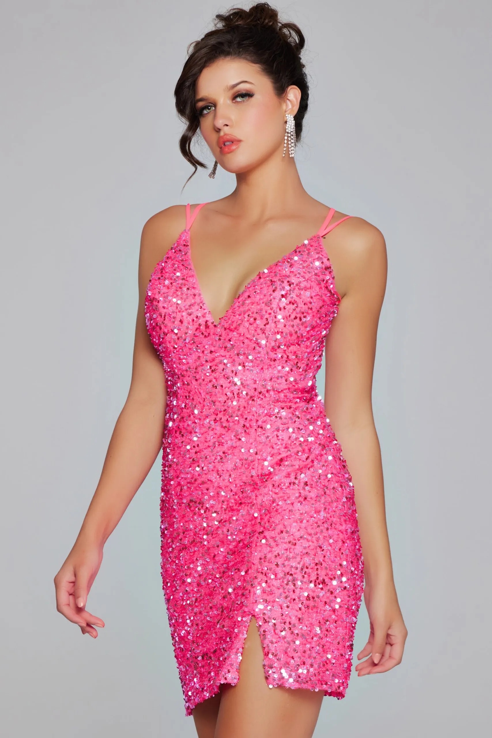 Sequin Fitted Short Sleeveless Slit Dress by Jovani 39630