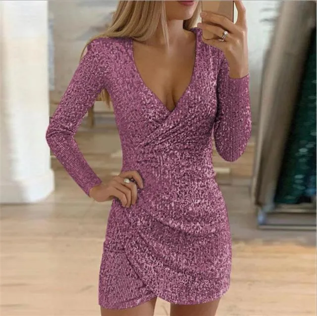 Sequins Glitter V-neck Dress