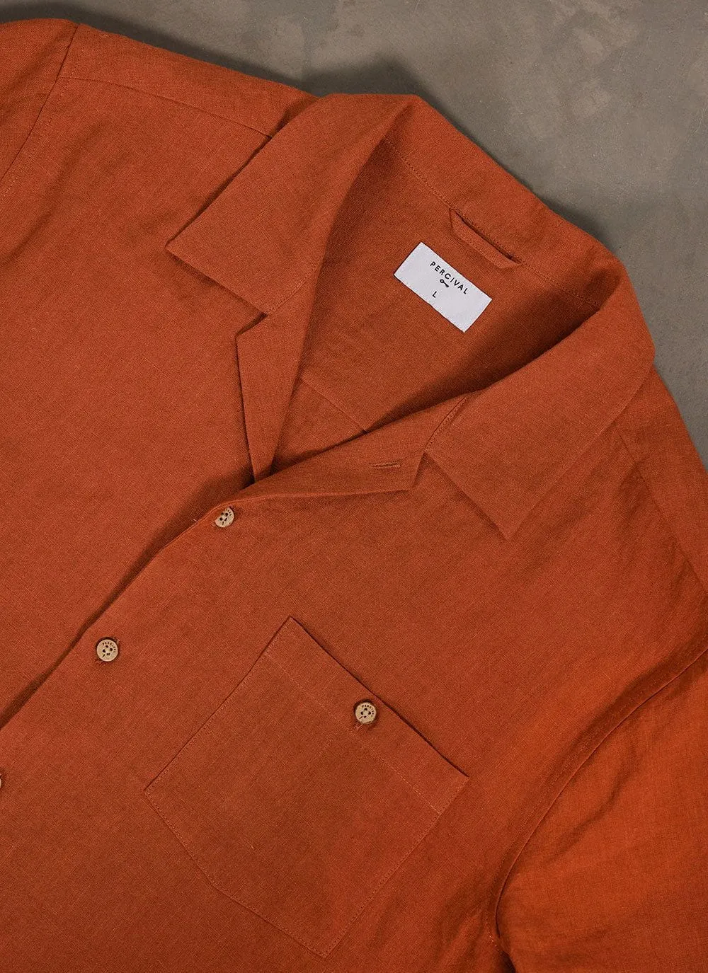 Short Sleeve Cuban Shirt | Linen | Rust