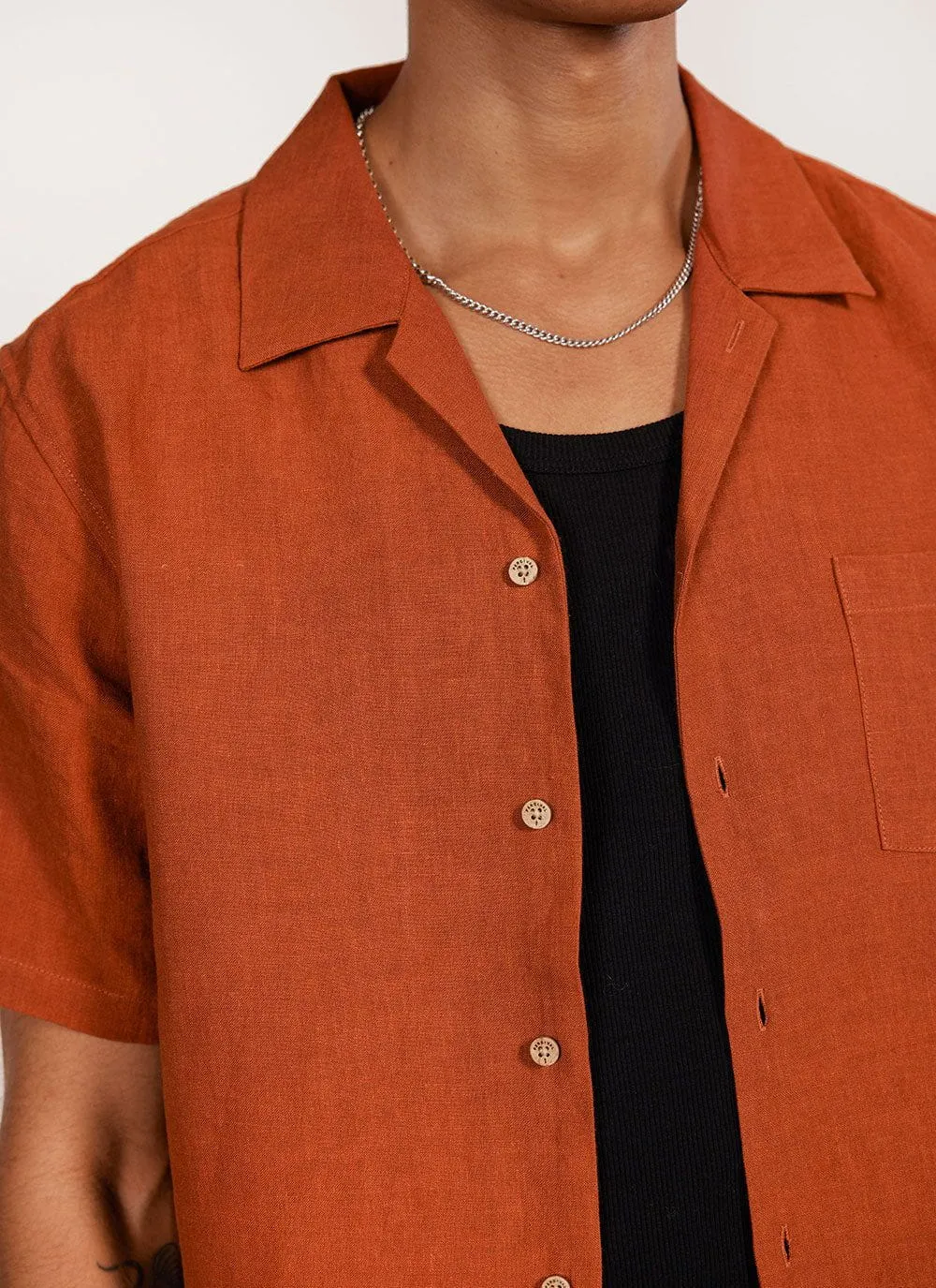 Short Sleeve Cuban Shirt | Linen | Rust