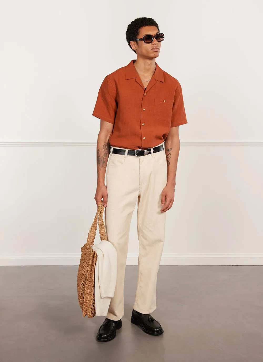 Short Sleeve Cuban Shirt | Linen | Rust