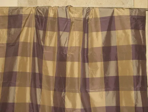 SILK TAFFETA FABRIC 54&quot; Aubergine &amp; Beige Plaids 54&quot; wide TAF#C5[2]