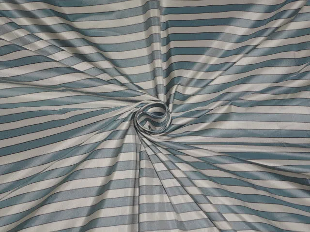 SILK TAFFETA Fabric Dusty Blue,Ivory &amp; Black color STRIPES 54&quot; wide TAFS119